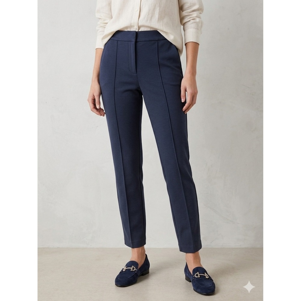 Ann Taylor Eva Trousers 2P Petite Blue Pleated Straight Leg Dress Pants Work EUC